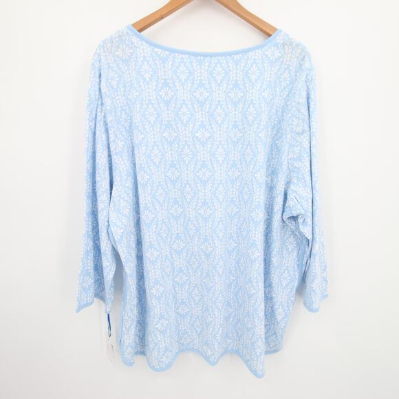 Sleep Sense Pajama Top Blue White Floral Pattern Scoop Neck Long Sleeve Size 3X - Picture 10 of 10